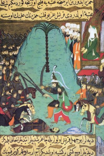 İmam Ali (a.s.) ve Hz.Hamza, Bedir'de putperestlere karşı verdikleri ilk savaş sırasında.